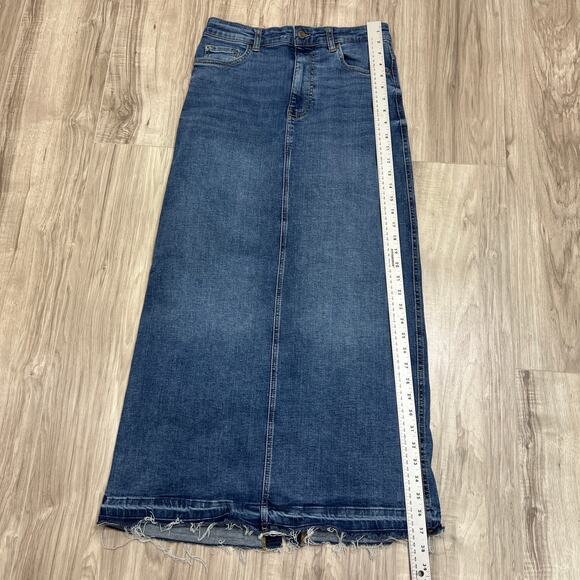 ZARA High Waist Long Denim Pencil Skirt Size M Blue - Picture 7 of 10